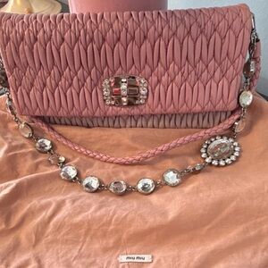 Miu Miu Pink Textured Clutch with Jewel Accent
